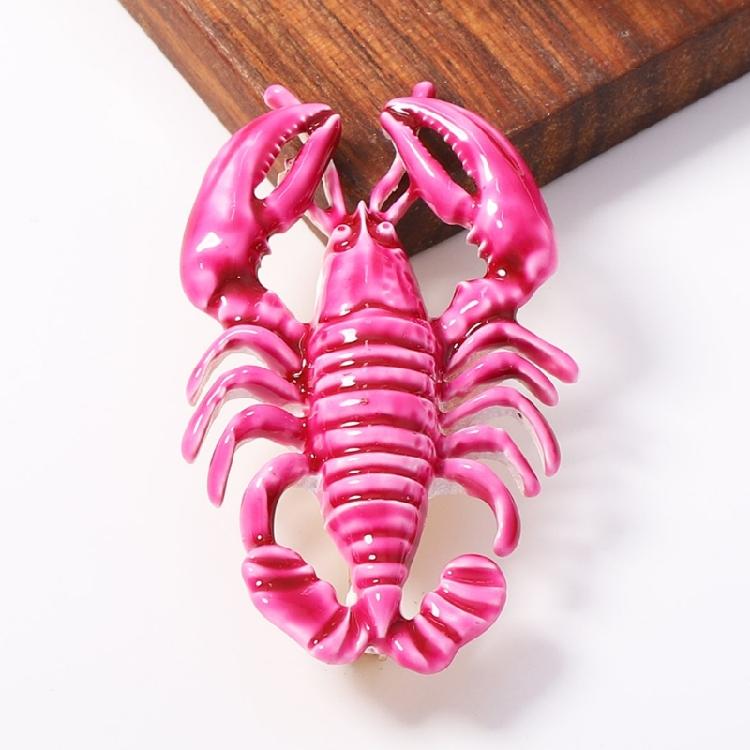 Urlaubsstil Hummer Brosche Rosa Glänzend Zinklegierung Anstecknadel, Meeres-Thema Statement Schmuck für Oberteile, Jacken, Strandausflüge und Tägliche Outfit-Schichten
