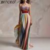 BITCED Women's Sexy Strapless Printed Colorful Long Dress Gown