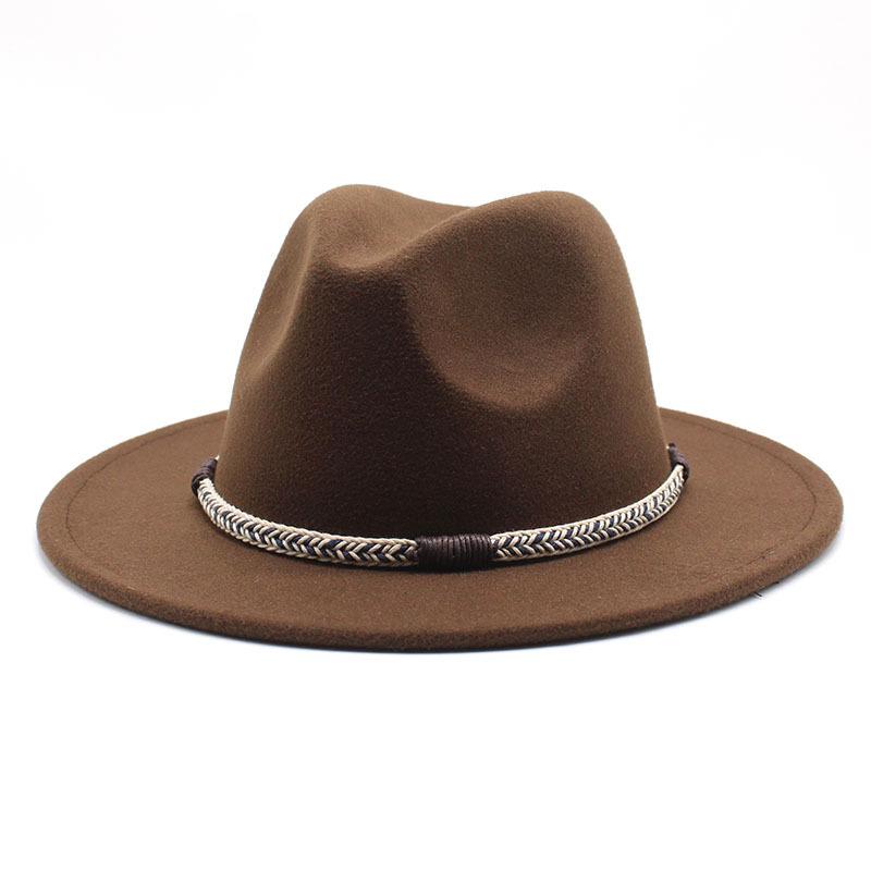 Wool Top Hat, Warm Big-Brimmed Felt Hat, Woven Rope, Retro Versatile Jazz Hat, Imitation Wool