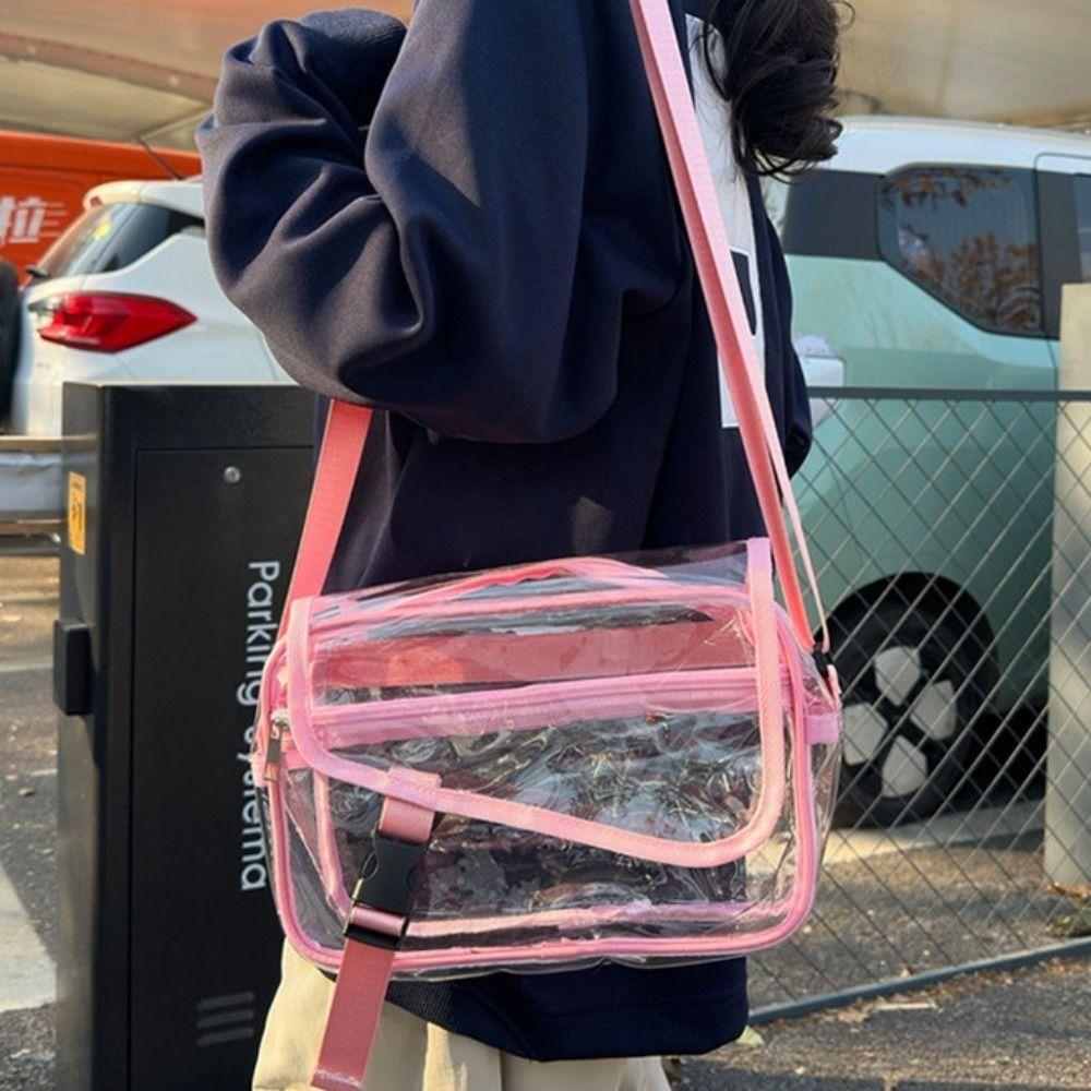 Zipper Crossbody Bag Transparent Tote Handbag Simple Fashion Shoulder Bag  Festivals