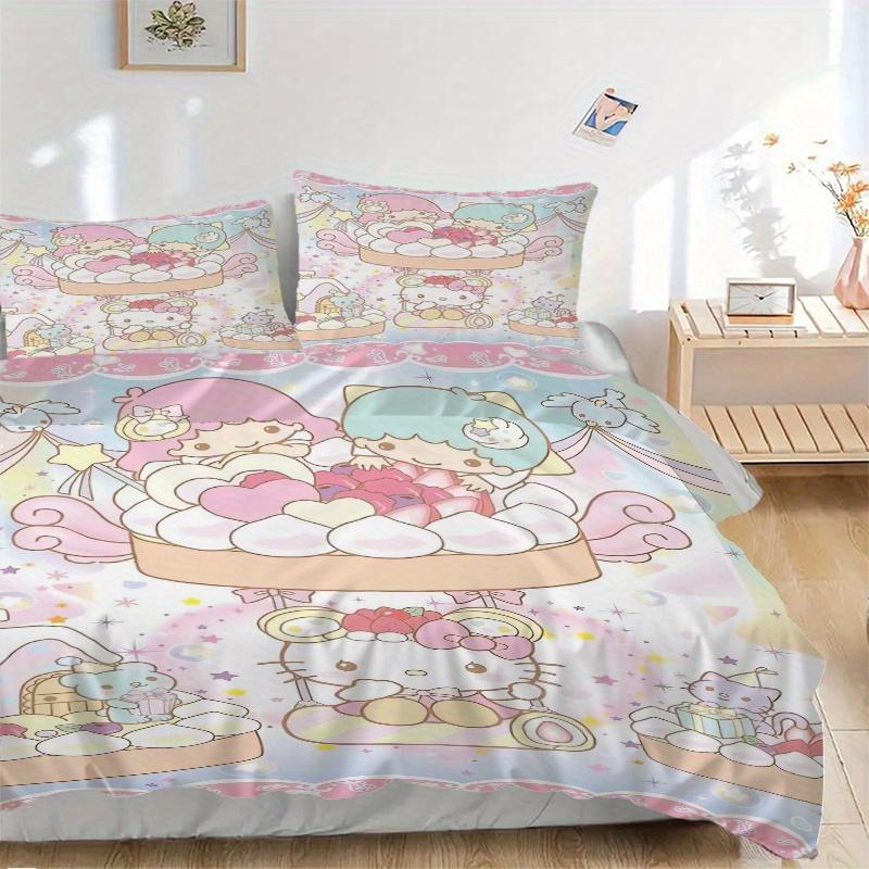

3pcs Little twin stars & Hello Kitty Bedding Set - Includes 1 Quilt Cover and 2 Pillowcases, Comfortable Bedding with Stylish Design for Bed 135x200cm