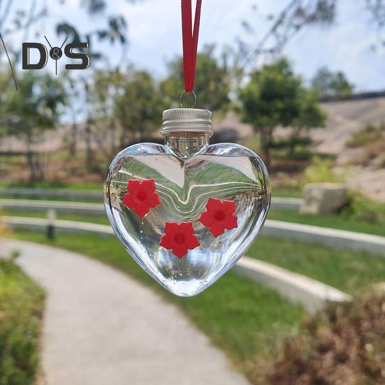 Heart-Shaped Hummingbird Feeder Outdoor Hanging Plastic Feeder Jar with Flower Feeding Ports for Garden Yard Patio Tree Decor