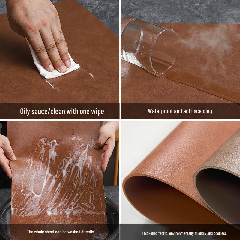 Nordic Cowhide Teardrop Leather Placemat, Double-Sided, Non-Slip PU Heat Insulation for Dining Tables
