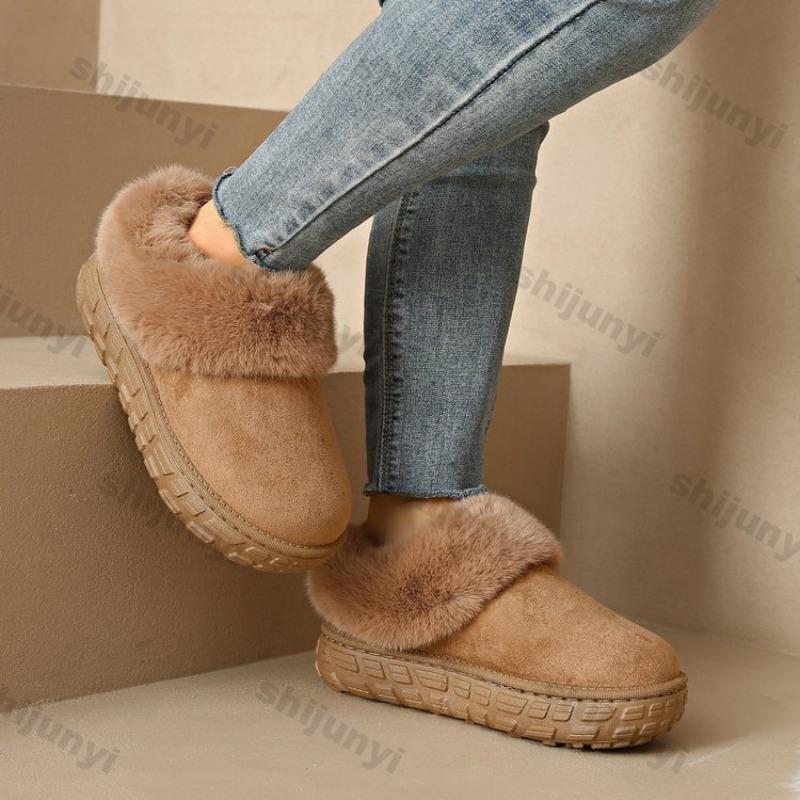 Fashion Large Size Women's Shoes 2025 Winter Thicken Fashion Slip on Comfortable Snow Boots Outdoor Non Slip Height Increase Short Boots