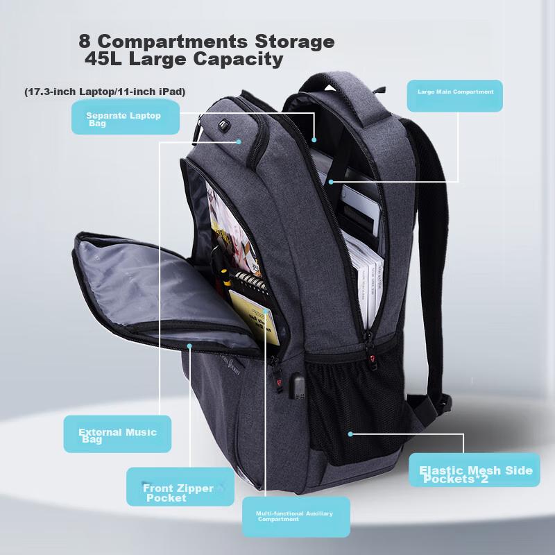 VICTORIATOURIST Laptop Backpack for Men, 17.3-Inch Gaming Notebook Bag, Large Capacity Schoolbag, Travel Business Backpack