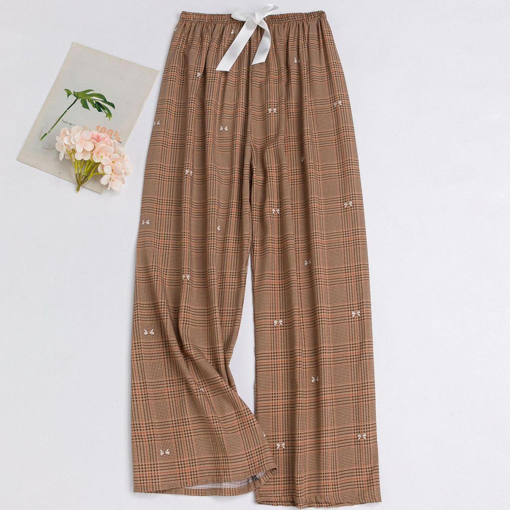 Women's Floral Cotton Silk Pajama Pants, Mosquito Repellent, Outdoor & Home Wear, Plus Size, Lightweight Summer Style.