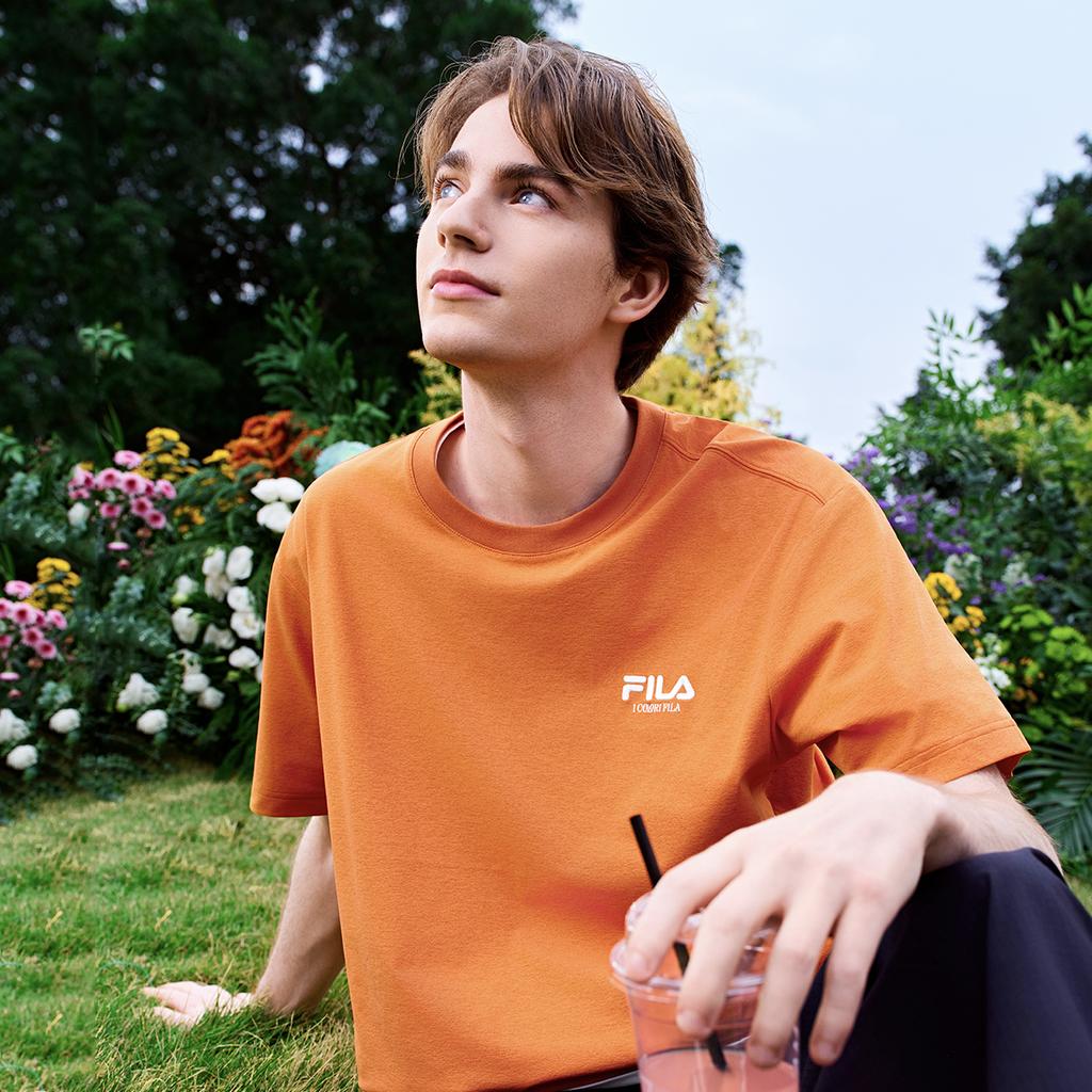 Fila Original Classic Embroidered Logo Simple Fashion Retro Casual Sports Comfortable Knitted Short Sleeve T-Shirt Unisex Tops Orange F51U619103FOR