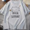 Funny Cat Sleep T-shirt Cute Kitten Tshirt Casual Short Sleeve T Shirt Women Clothing Summer Round Neck Tops Streetwear