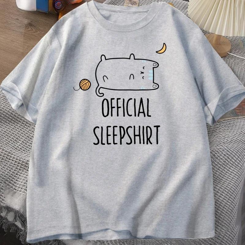 Funny Cat Sleep T-shirt Cute Kitten Tshirt Casual Short Sleeve T Shirt Women Clothing Summer Round Neck Tops Streetwear
