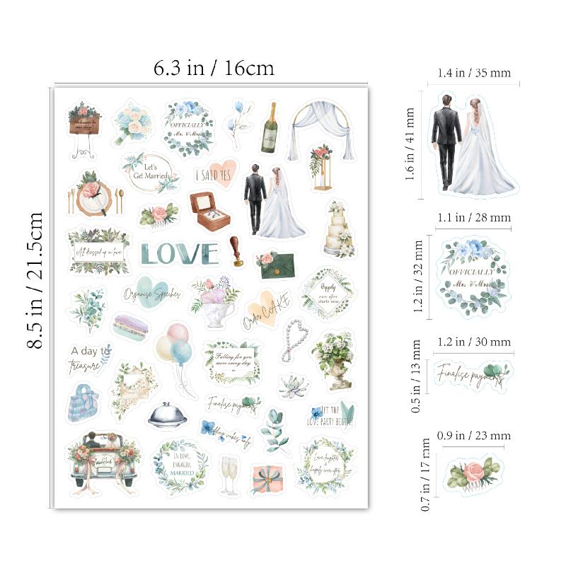 New 6-Sheet Wedding Bliss Stickers - Romantic Self-Adhesive Decor for Journal, Wedding Plan & Scrapbooking DIY