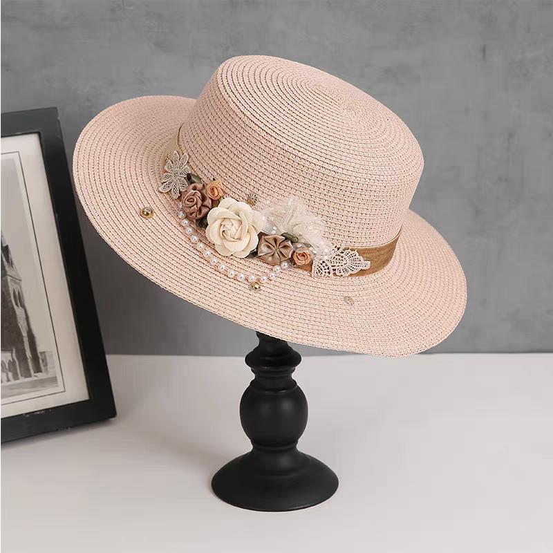 spring summer flower hat French women's straw flat hat elegant beach hat Barrel cap sun hat outdoor travel sun hat wholesale