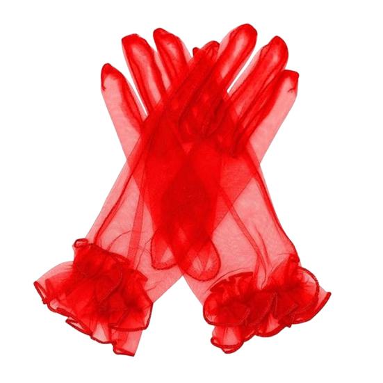 Damer Rynkade Tyllhandskar Genomskinliga Handledshandskar Retro Stil Bröllop Brud Korta Handskar för Bal Kväll Cosplay Fest Scenkostym