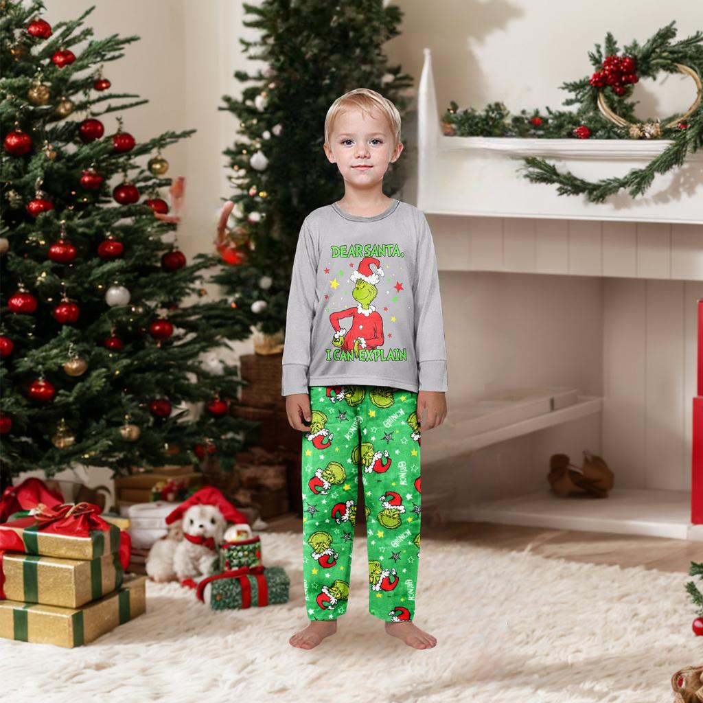 Zestaw piżamowy dla rodziny z nadrukiem świątecznym, ubrania domowe, zestaw rodzinny z długim rękawem, topem i spodniami