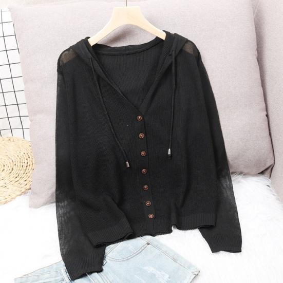 Women Tops Hooded Drawstring Long Sleeve Pure Color Casual Blouse Loose Fit Summer Thin Ice Silk Sun Protection Coat