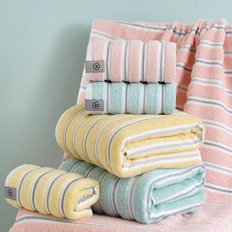 Luxurious Featured Thick Absorbent Cotton Face Towel Set with Wavy Stripes for Adults