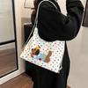 Dopamine Puppy Embroidery Shoulder Bag Y2k Cartoon Handbag Versatile Polka Dot Tote Bag  Girls