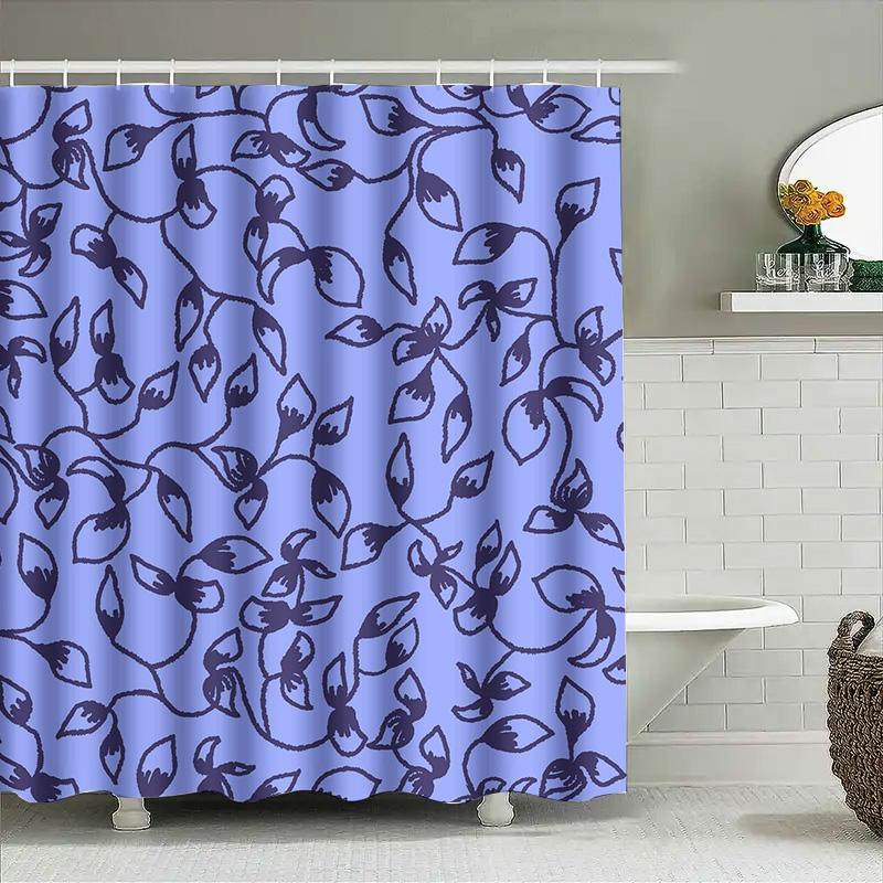 

Delightful Blue Floral Shower Curtain Bathroom Decor with Tassels, Waterproof Fabric for Home Decoration. 90x180cm