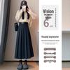 Autumn/Winter High-Waisted Slimming A-line Pleated Long Woolen Skirt for Petite Women
