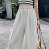 Women's Ice Silk High Waist Tencel Cotton Wide-Leg Pants - Summer Pink, Loose Fit