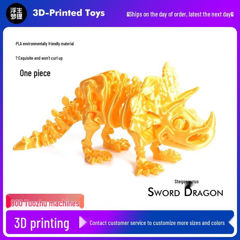 

3D Printed Triceratops Dinosaur Skeleton Figurine - Handmade Gift Craft Toy 12.5cm