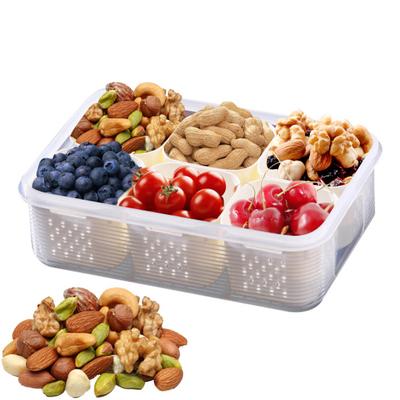 Aufbewahrungsbox für Lebensmittel, unterteiltes Serviertablett für Snacks mit Deckel, BPA-frei, 6 Fächer, Snackbox, tragbarer Aufbewahrungs-Organizer