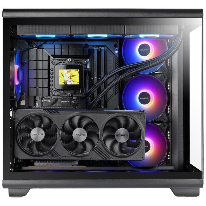 Mars Gaming MC-REV, ATX Gaming-Gehäuse, Doppeltes gehärtetes Glas, 3 ARGB-Lüfter mit umgekehrtem Luftstrom, Vertikale GPU-Montage, 360mm Wasserkühlung, Schwarz