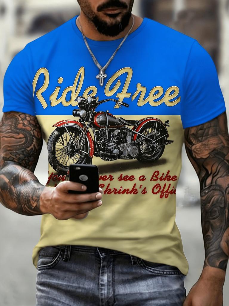 Summer 3D Printed Large-sized Men's T-shirt with Motorcycle Rider Pattern Quick-drying and Breathable Suitable for Daily Wear