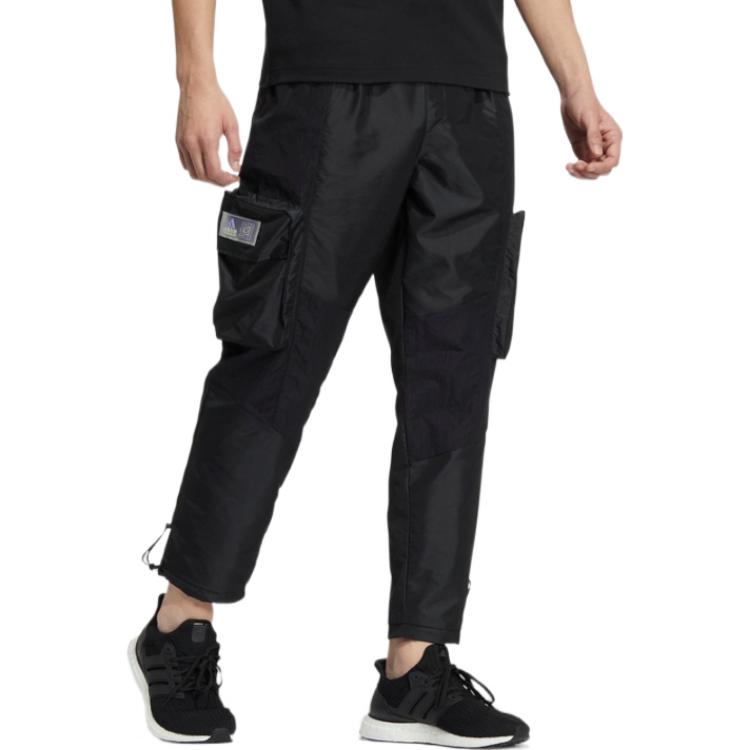 Adidas Solid Color Pocket Logo Print Straight-Leg Drawstring Sports Pants Men Bottoms Black HT0523