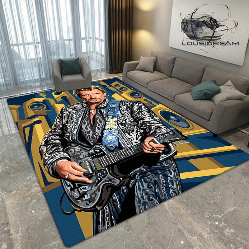 Johnny Hallyday bedruckter Teppich Rutschfester Teppich Außen Teppiche Läufer Heimdekoration Yogamatte Teppich für Schlafzimmer Geburtstagsgeschenk