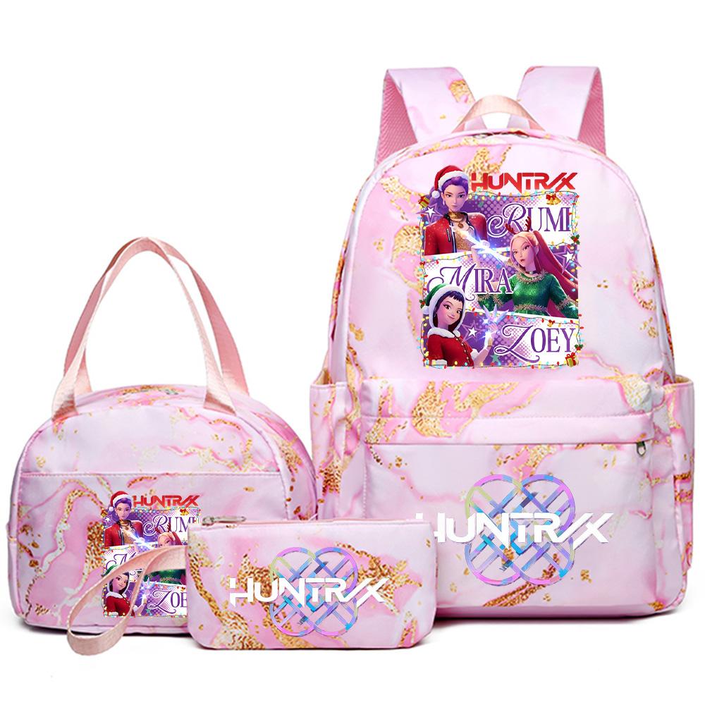 3Pcs/set Christmas Kpop Printed Backpack Handbag Pencil Case for Teenager Student Girl Boy Bookbag Schoolbag Women Large Capacity Travel Bag Kid Gift