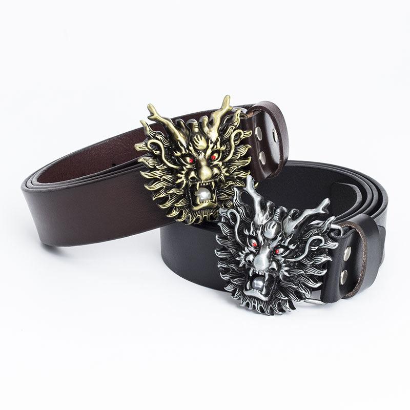 Personalized Men's Cowhide Belt Chinese Dragon Spot Punk Fashion Motorcycle Rider Belt