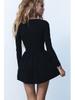 2024 Women's European & American Style Black Balloon Silhouette Square Neck Long Sleeve Short Dress