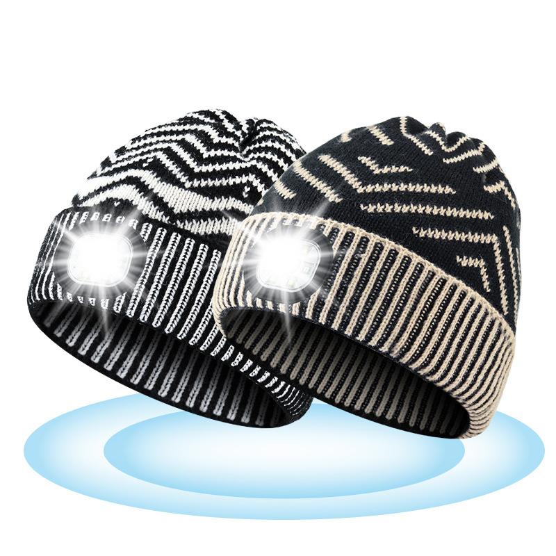 Light-Emitting Windproof Thermal LED Knit Hat with Rechargeable Detachable Three-Color Night-Vision LED Cap