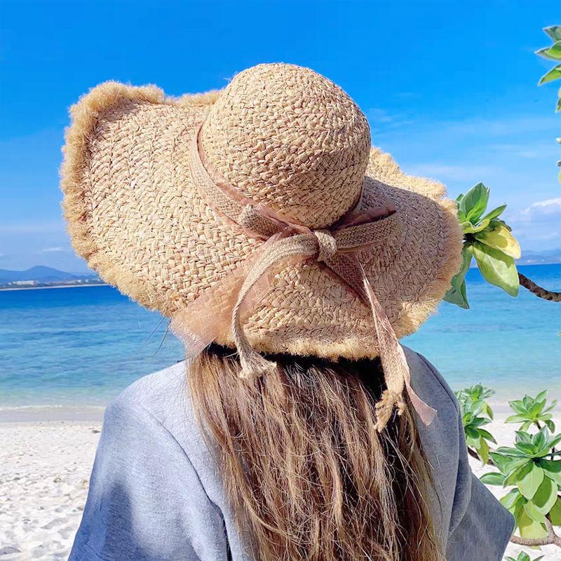 Internet celebrity celebrity big eaves hat female summer rough edge Lafite beach hat trendy versatile sunscreen visor
