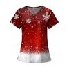 Women's Fashion Printed Short Sleeve V Neck Pattern Tops Pocket Working T-shirts