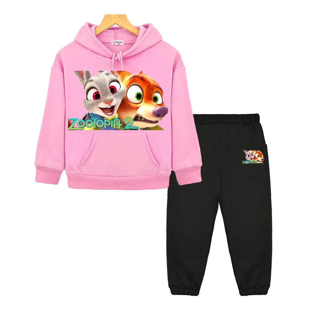 Jungen Mädchen Kapuzen Sportanzüge Zootopia 2 Lässige Hoodies Fleece Sweatshirt Pullover+Hose y2k sudadera Kinder Boutique Kleidung