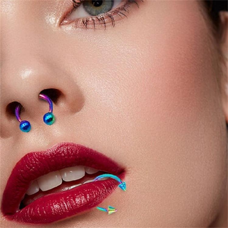 Versatile Alloy Lip Nose Ear Rings Set Sturdy Construction Featuring C Bar and Horseshoe for Fashion Wear