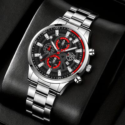 DEYROS Fashion Herren Business Quarz Uhr, Herren Rundes Zifferblatt Edelstahl Armbanduhr