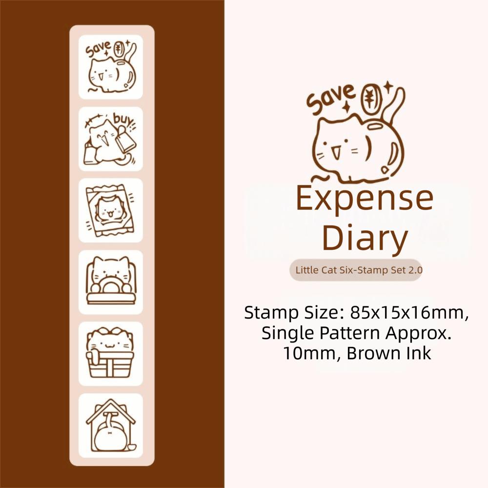 6Pcs Mini Pattern Cute Cat Stamp Six Seal Set Black/Brown Kawaii Kitten Seal Simple Diary Easy To Use Cartoon Pattern Stamps