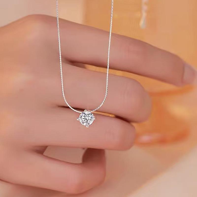 Real 925 Silver Single Zircon Bead Choker Necklace For Women Classic Fine Jewelry Light Luxury Accessories