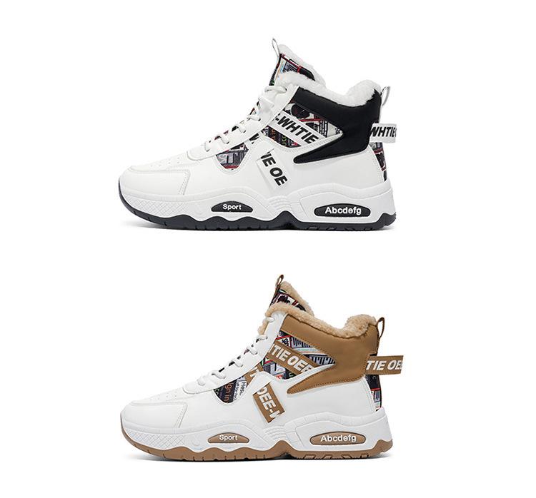 Winter Men's Fleece-Lined High-Top Sneakers - Versatile, Thick-Soled, Warm Cotton Sport Shoes