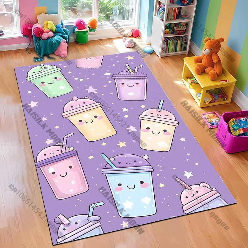 

3D Milk Tea Theme Print Carpet Living Room Bedroom Sofa Large Area Decorative Mat Kids Play Soft Non-slip Rugs Ten Festive Gifts 40x60cm (16x24in)