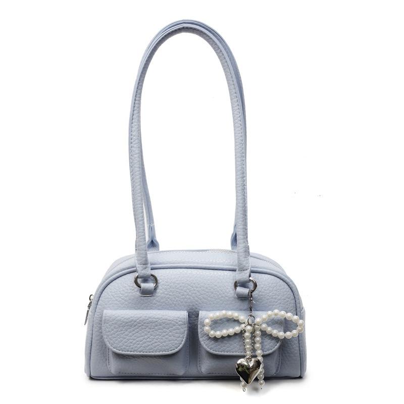 Niche Splicing Shoulder Bag Women's New Bowling Bag Fashionable Retro Versatile Underarm Bag