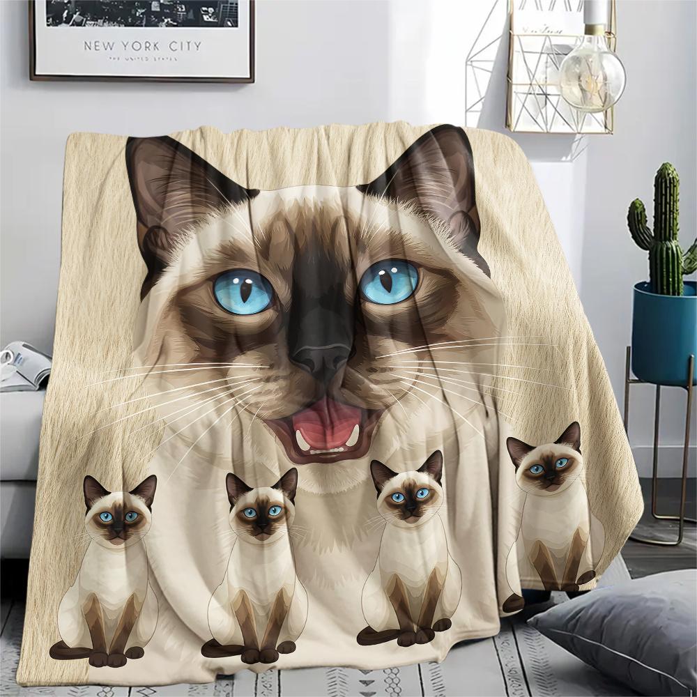 1Pc Cow Cat Siamese Print Flannel Blanket, High Quality Comfortable for All Seasons, Home Decor, Warmth and Comfort, Perfect for Gifts