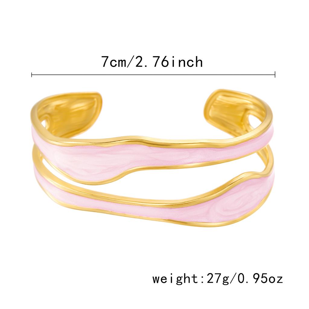 Vintage White Enamel Stainless Steel Open Bracelet for Women Simple Metal Irregular Shape Geometric Bracelet No Fading Jewelry