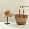 Woven Sun Hat And Large Capacity Straw Tote With Striped Pattern For Travel And Casual Wear