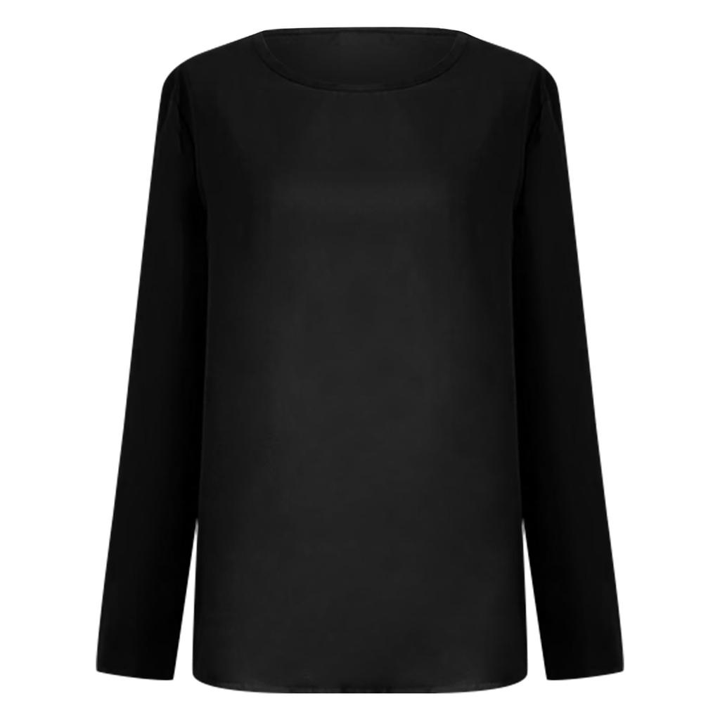 Women's Solid Color Casual Top Round Neck Long Sleeved Loose Pullover Top