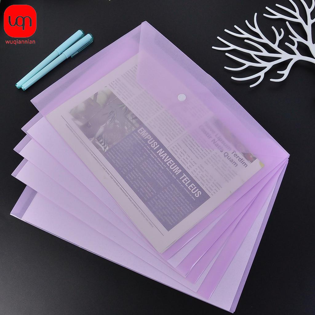 WQN-5PCS PP Plastic Envelope Clear Reusable Plastic Envelope Waterproof Folder with Button A4 Size For School Office Supplies