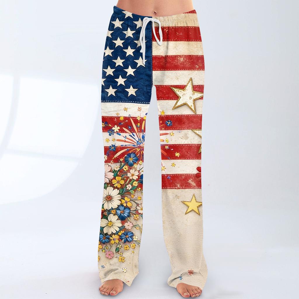 Damenmode, locker geschnittene, bedruckte Freizeithose mit Kordelzug und elastischem Bund