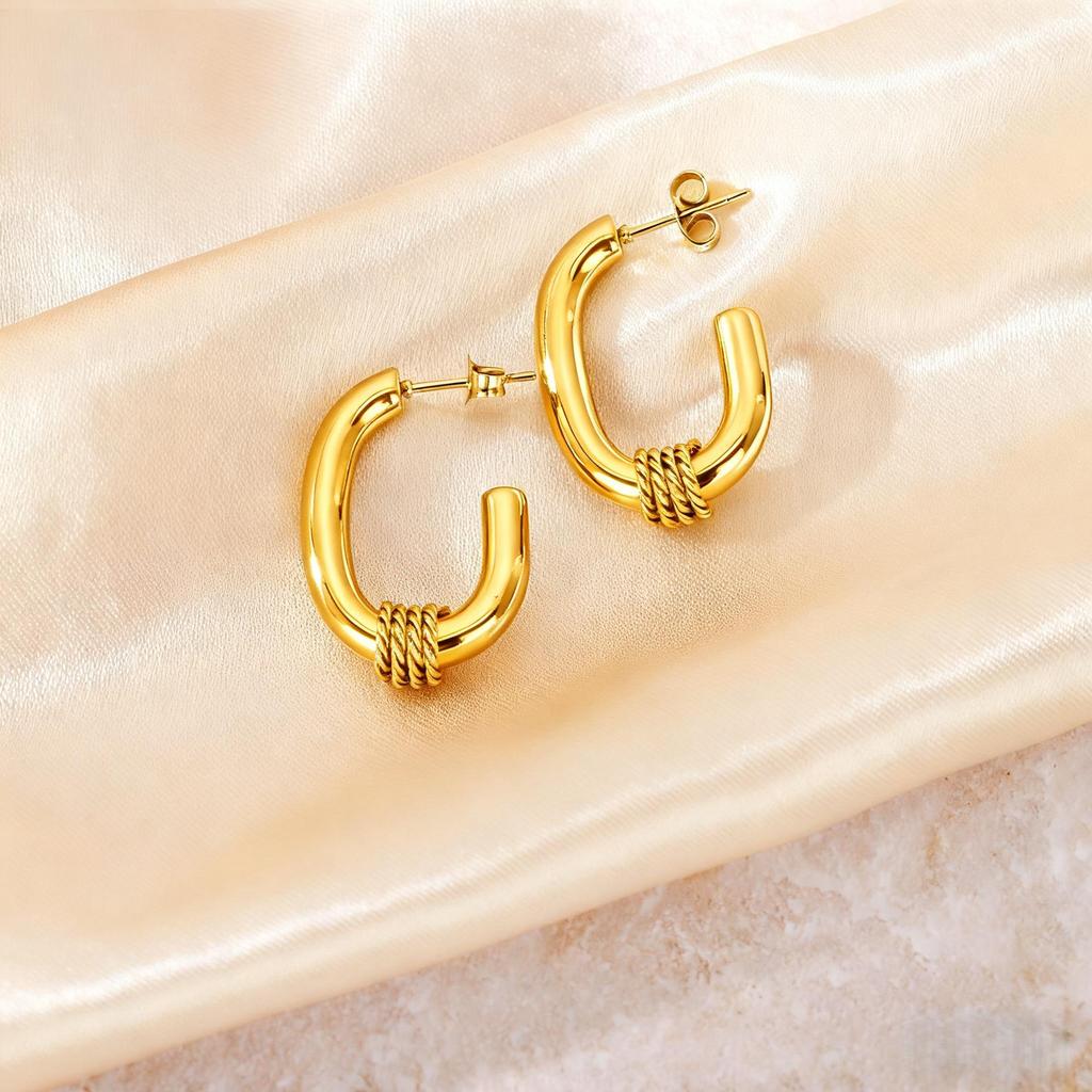 European American Classic Smooth C-Shaped Hoop Titanium Steel Retro Earrings for Women